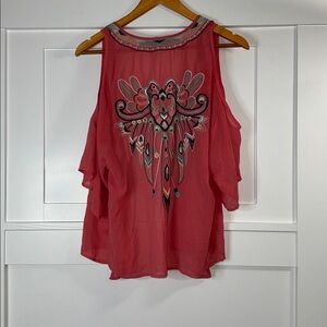 Flying Tomato Coral Embroidered Blouse